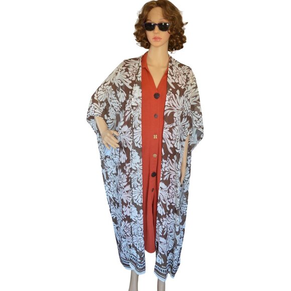 Lane Bryant One Size Maxi Chiffon Over Piece Brown White Sheer Boho Summer Fall - Picture 2 of 8